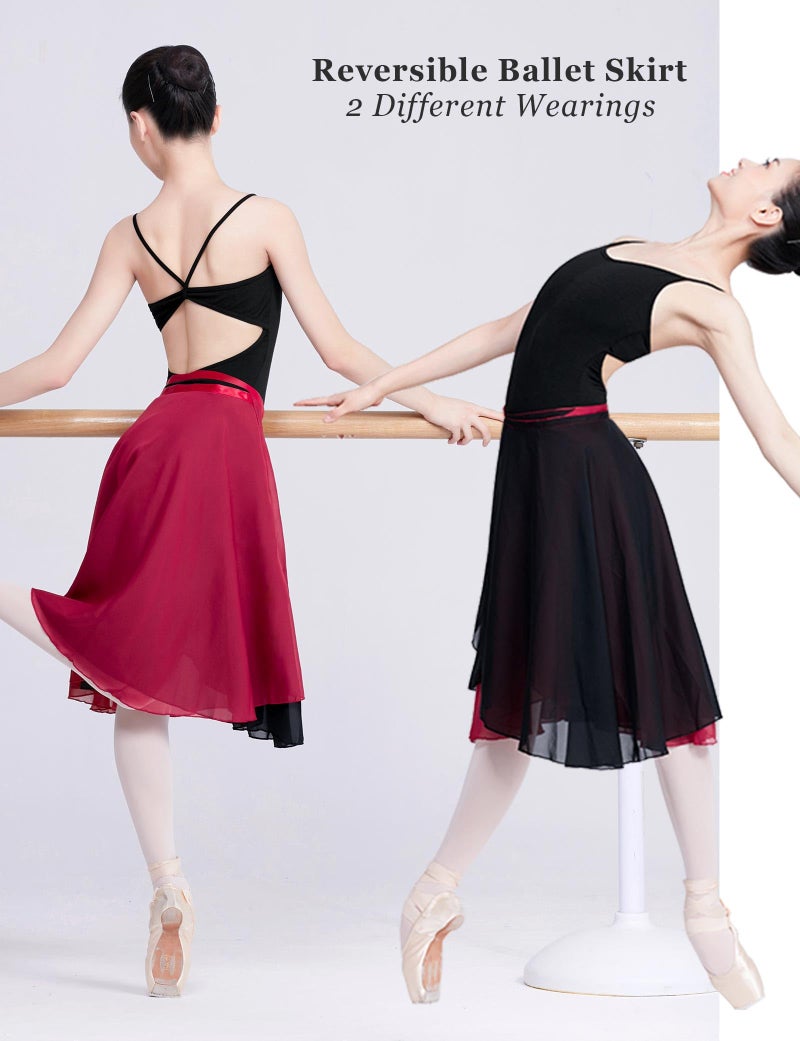 Daydance Burgundy Women's Ballet Skirt Knee Length Wrap Dance Skirts 2 Layers - Image 5